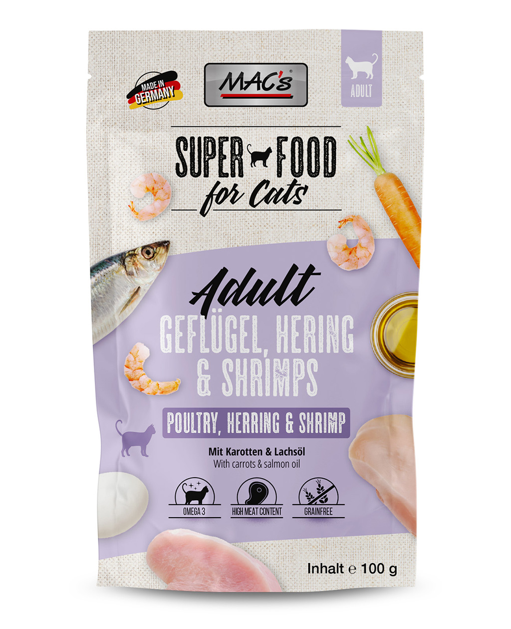 mac-s-cat-pouchpack-gefl-gel-hering-shrimps-100g-getreidefreies-katzennassfutter image 1