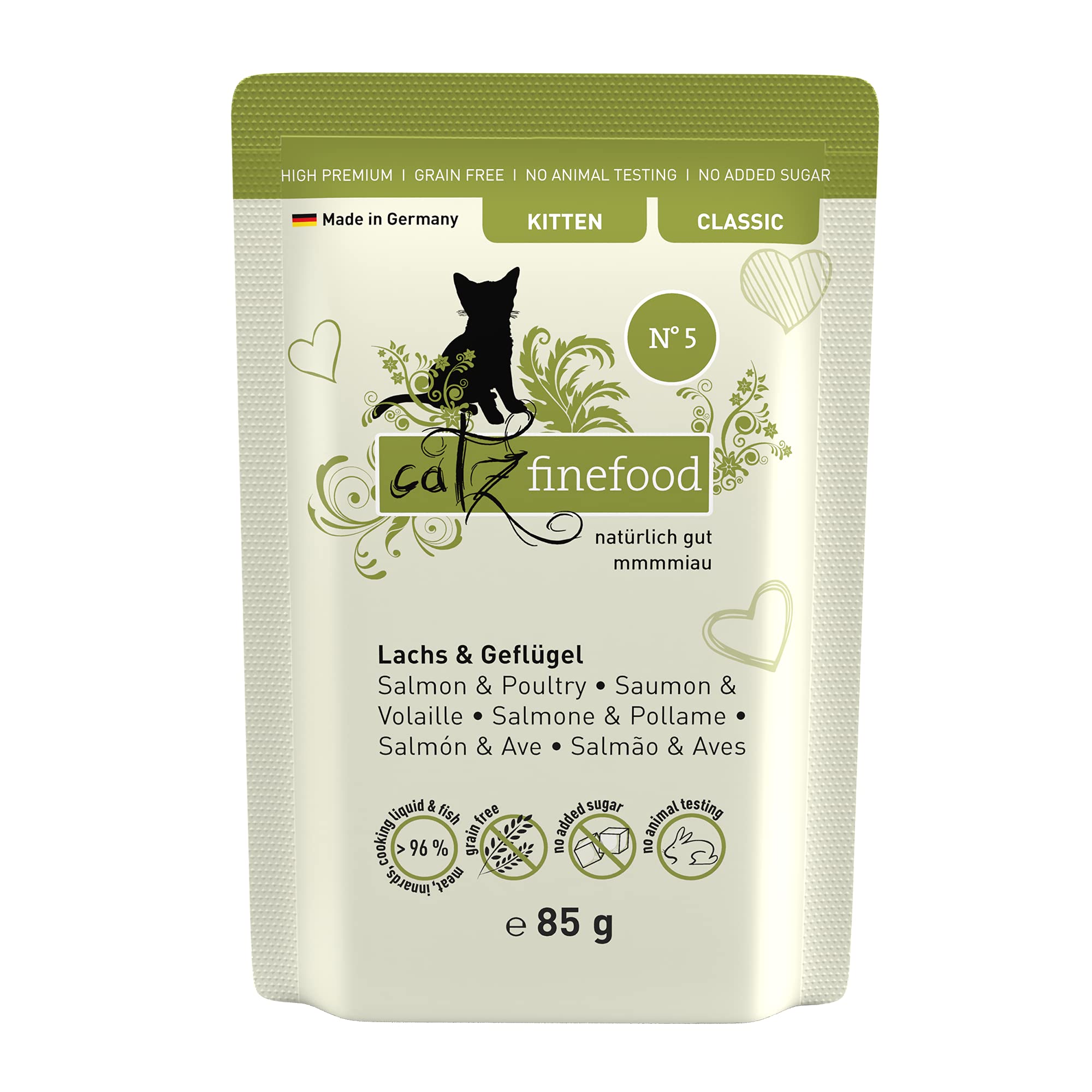 catz-finefood-kitten-n-5-lachs-und-gefl-gel-katzen-nassfutter-16-x-85-g-beutel image 1