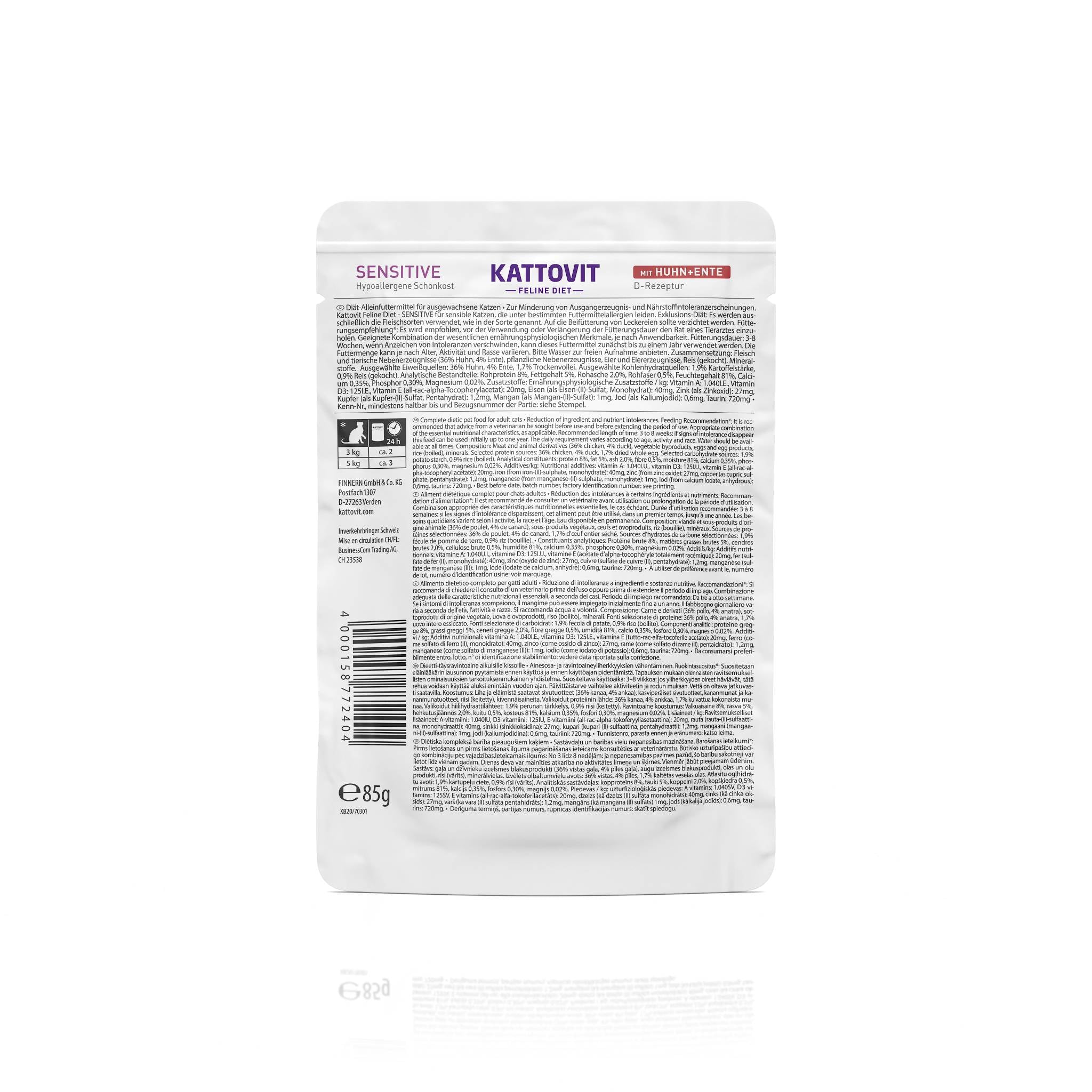 kattovit-sensitive-nassfutter-huhn-ente-hypoallergen-frischebeutel-24-x-85g image 4