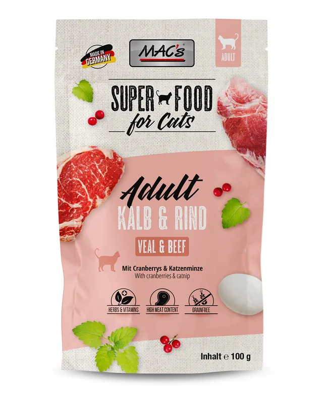 mac-s-cat-pouchpack-kalb-rind-100g-getreidefreies-nassfutter-mit-cranberry image 1