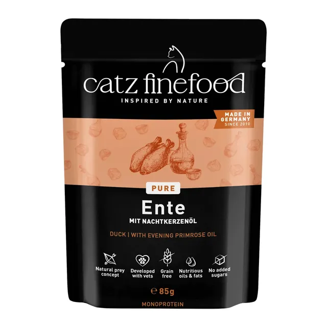 catz-finefood-purrrr-ente-n-115-monoprotein-katzen-nassfutter-16-x-85-g-beutel image 1