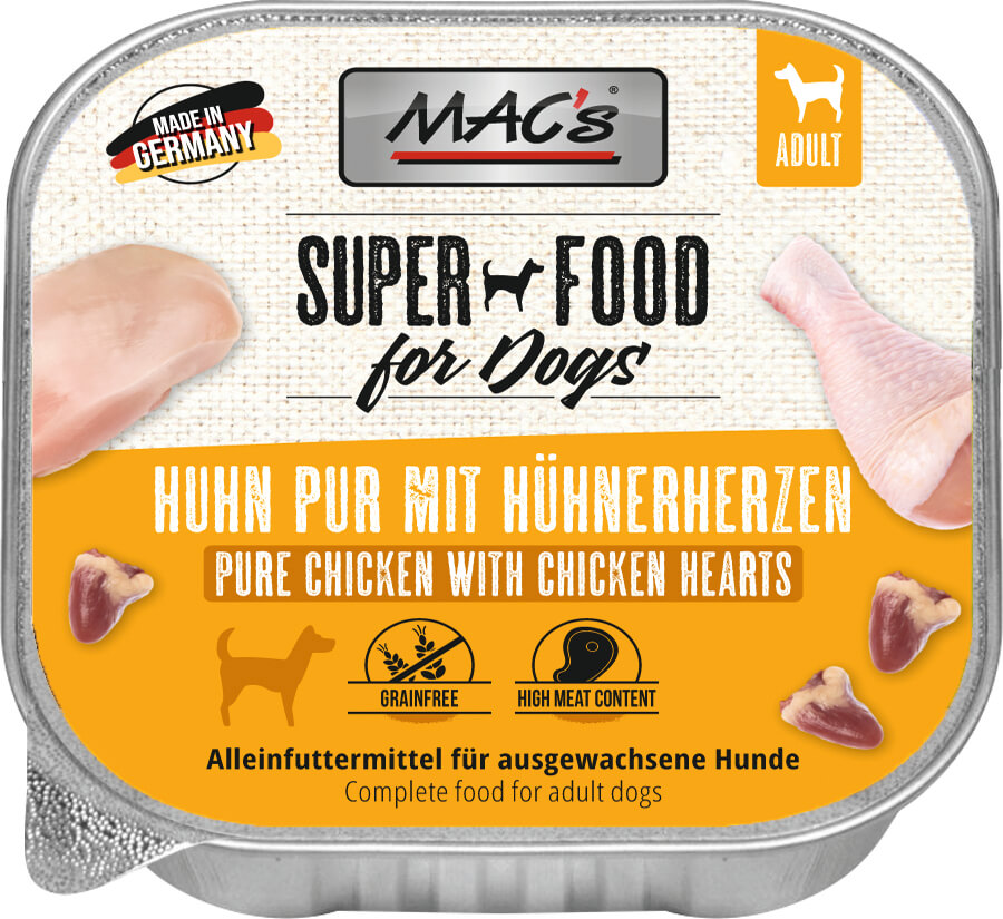mac-s-dog-schale-huhn-pur-mit-h-hnerherzen-150g-getreidefreies-hundenassfutter image 1