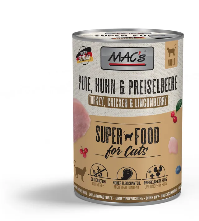 mac-s-cat-pute-huhn-preiselbeeren-400g-getreidefreies-nassfutter-dose image 1