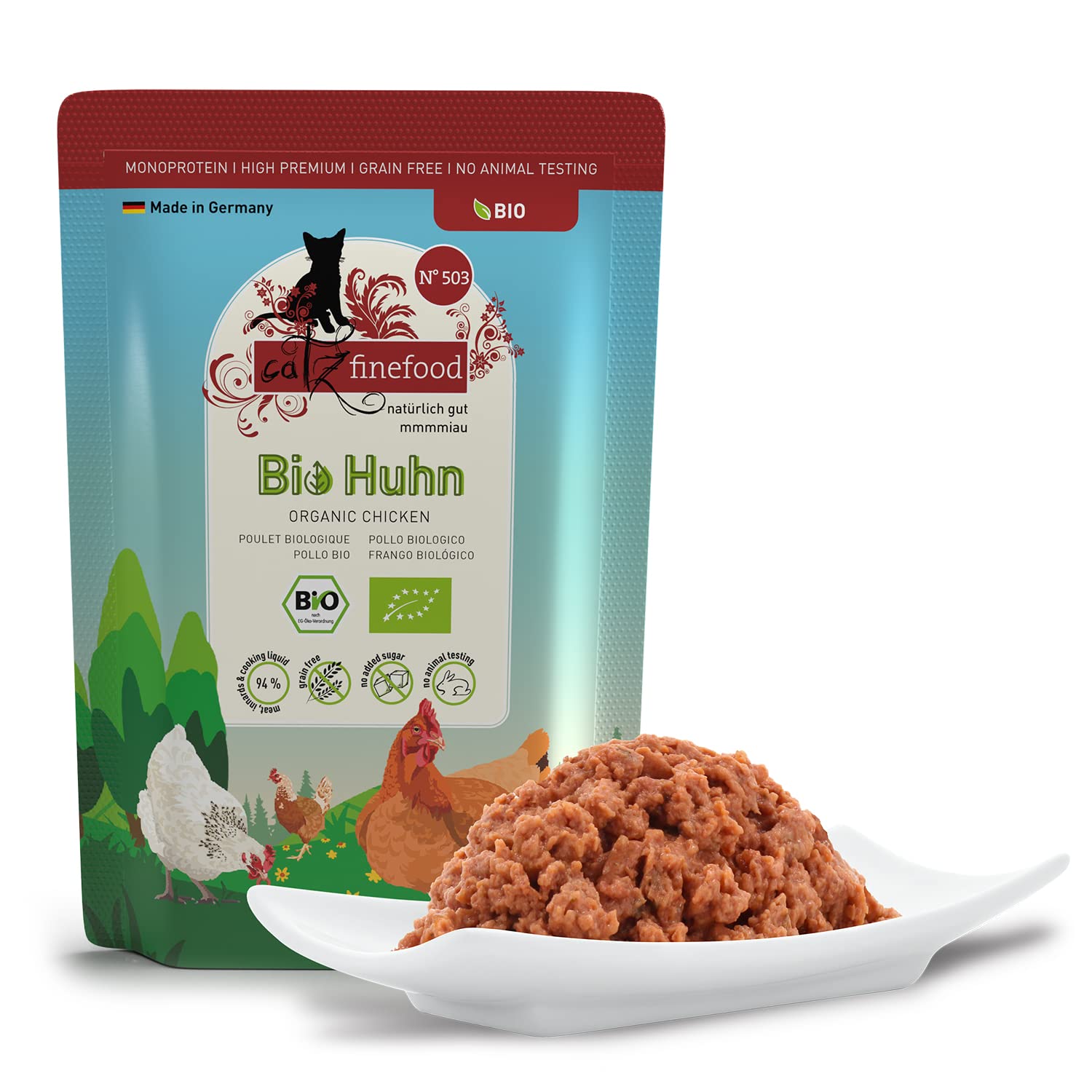catz-finefood-bio-n-503-huhn-nassfutter-f-r-katzen-12-x-85g-beutel image 2