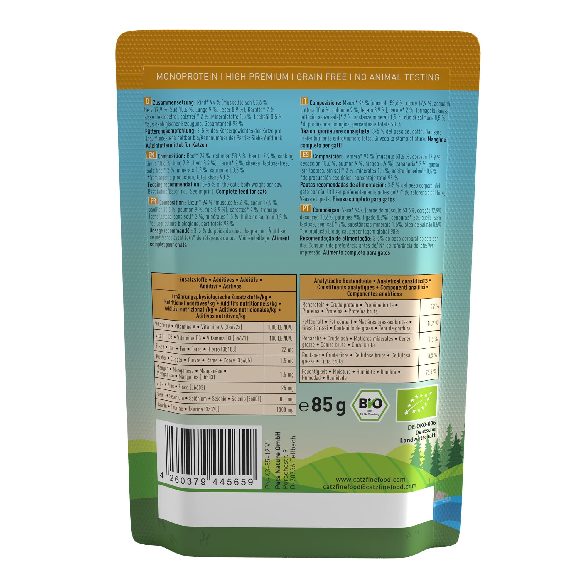 catz-finefood-bio-n-507-rind-nassfutter-f-r-katzen-12-x-85g-beutel image 2